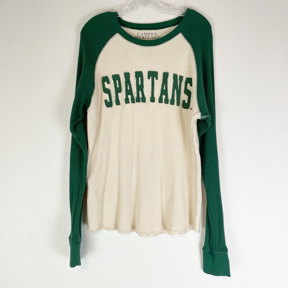Campus Heritage MSU Spartans Shirt Mens Medium Raglan Sleeve Thermal Preppy M